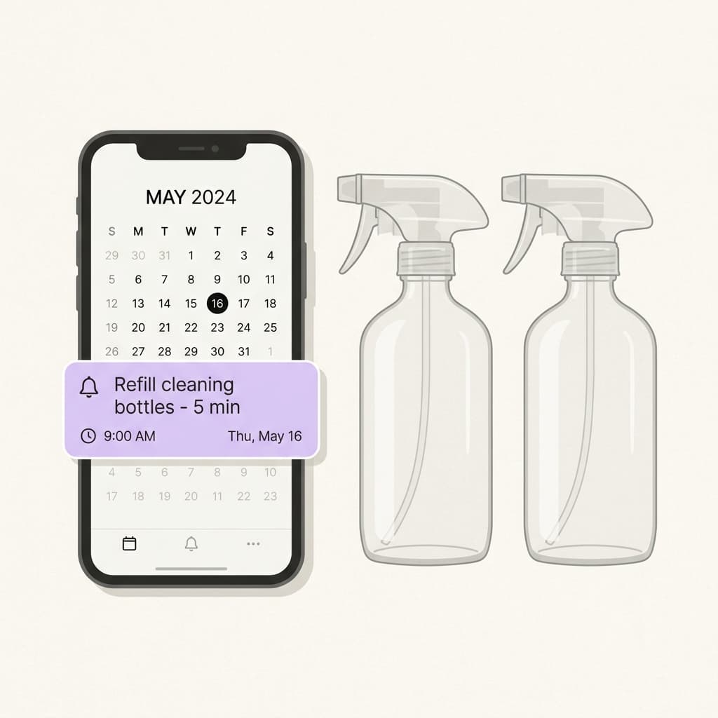 Phone calendar reminder to refill spray bottles