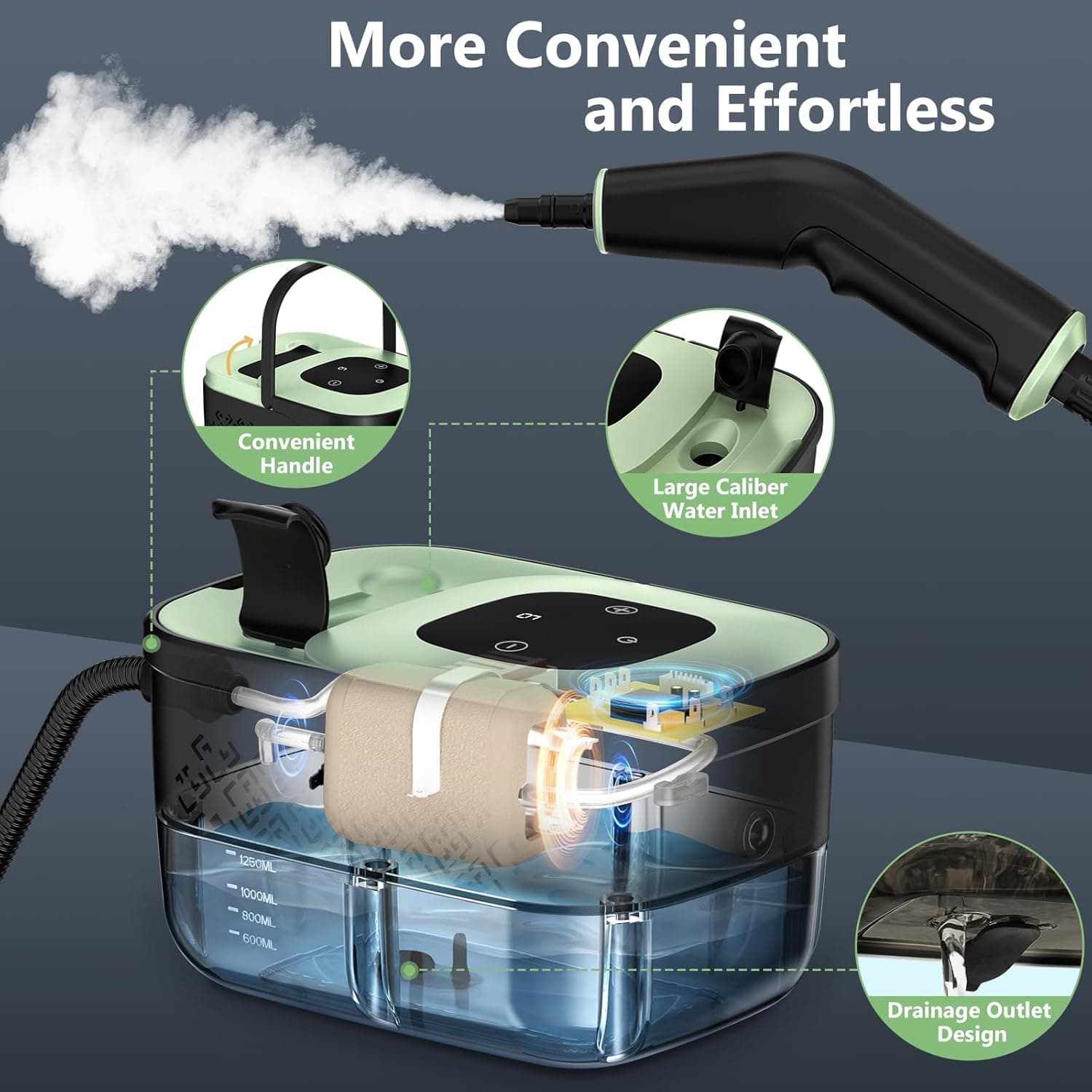 Handheld steam cleaner being used near a kitchen sink